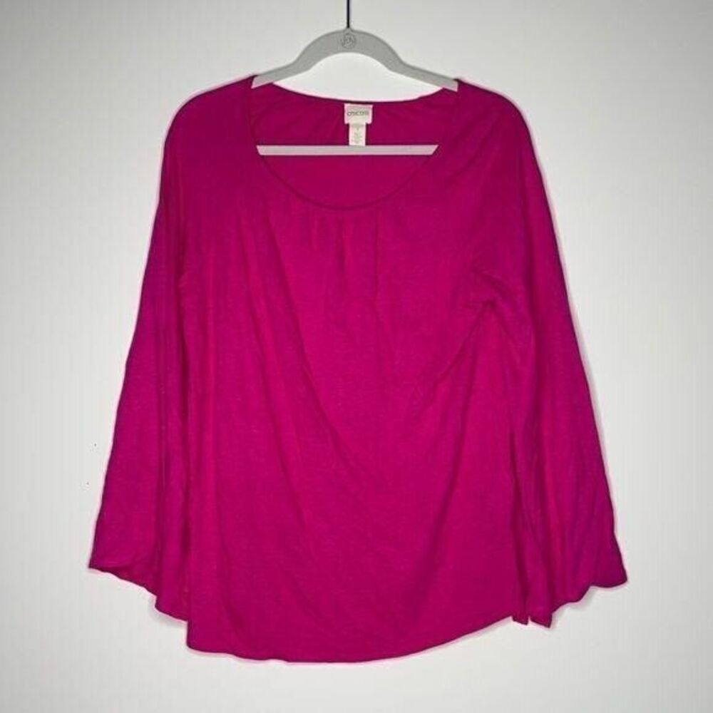 Chicos Linen Blend Long Sleeve Shirt Pink sz 1 MD